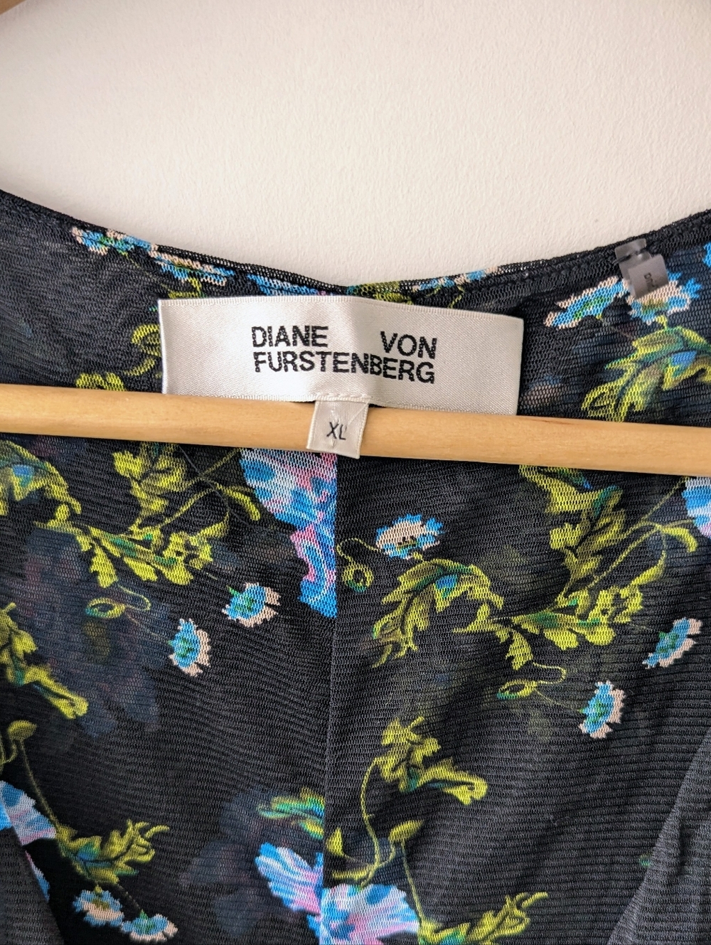 Diane Von Furstenberg Black Midi Dress with Blue Floral Print - Picture 7 of 16